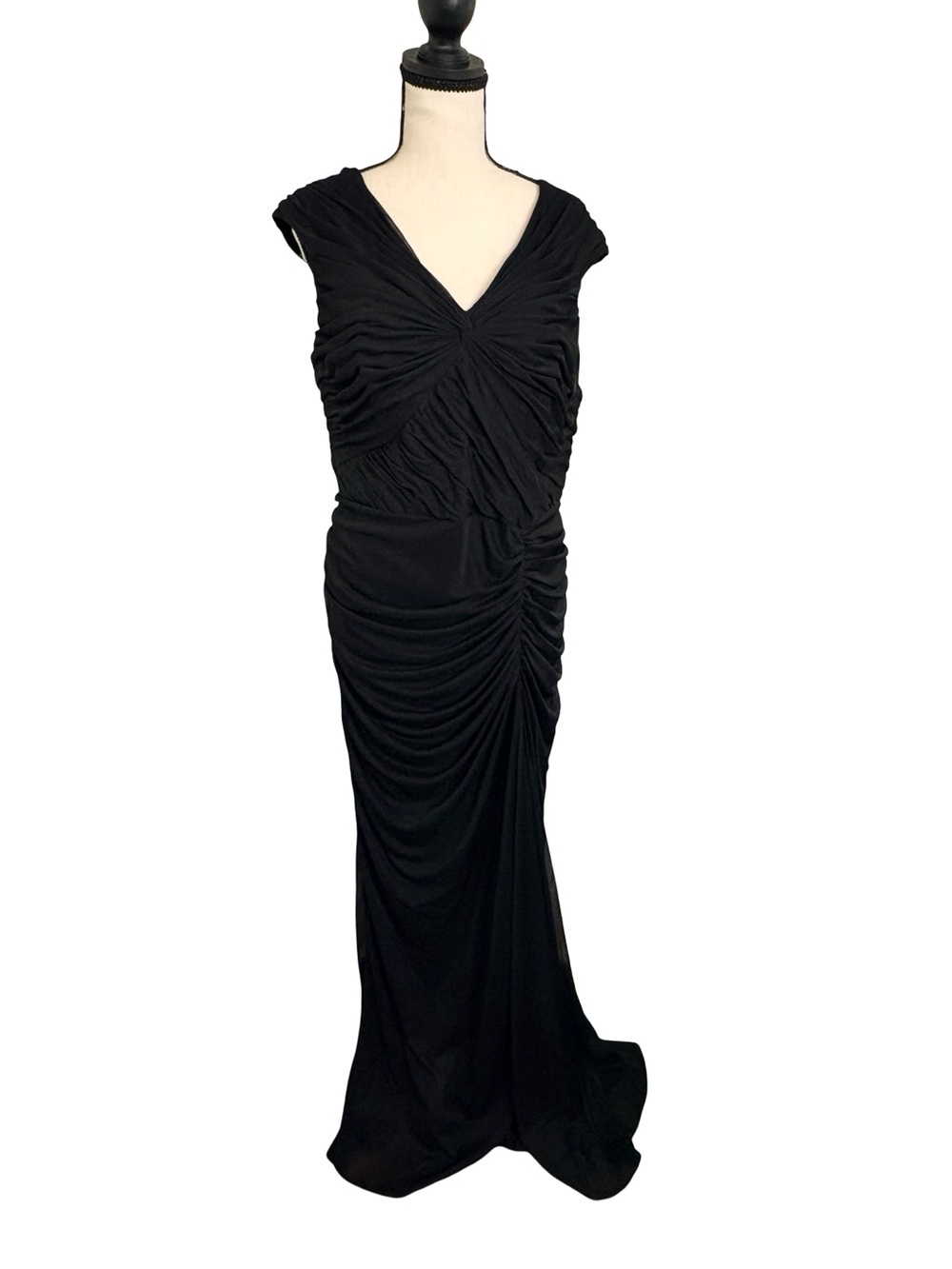 Adrianna‎ Papell Black Ruched Evening Gown Maxi Dress Plus Size 18W